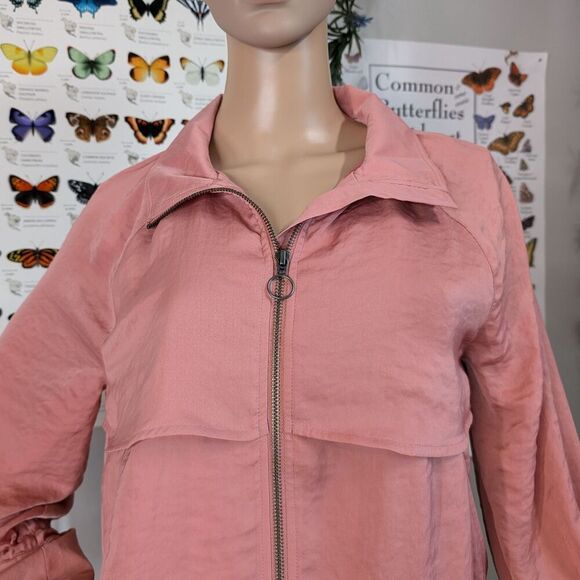 Halogen Satin Uility Jacket Pink Bomber Bell Sleeve Raglan Adjustable Zip Small - Picture 6 of 11